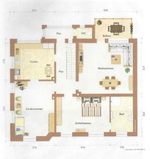 Central residential and commercial building with commercial hall and PV system – Grundriss OG