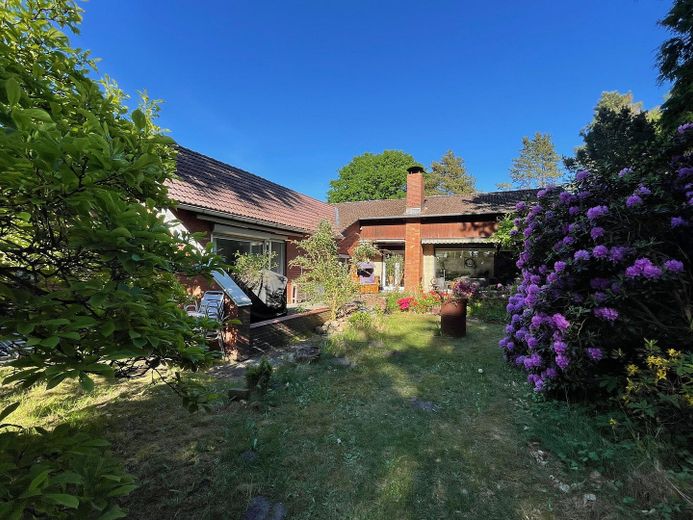 Blick aus dem Garten aufs Haus