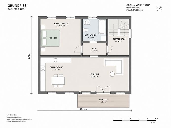 Piso ático de 2 habitaciones reformado con terraza privada en la azotea – disponible para ocupar – Grundriss