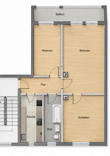 TOP sanierte, sonnige 3-Zimmer-Wohnung mit großem Balkon und Einbauküche in ruhiger Neubauanlage – Grundriss