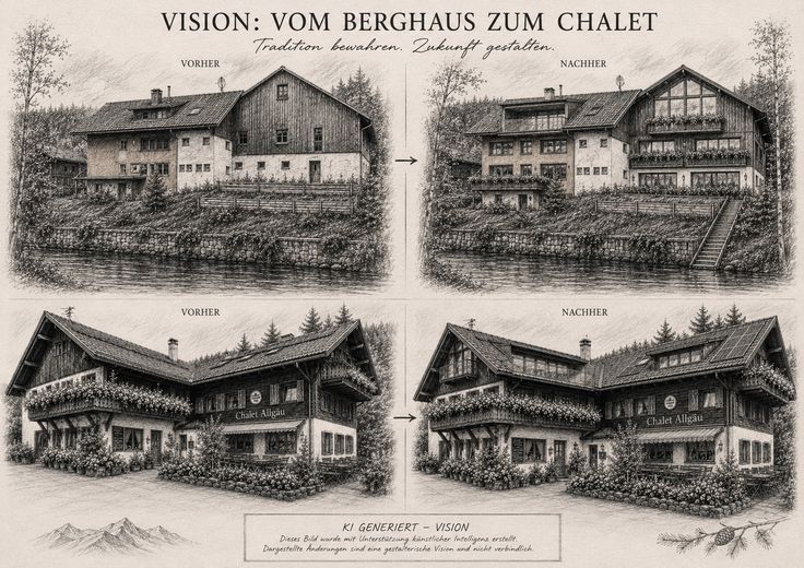 Off-Market: Large-Volume Allgäu Income Property (1,051 m²) in an Idyllic High-Valley Location by a Stream – Konzeptstudie  KI generiert
