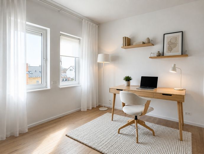 Haus im Haus großzügige 156 m² 4 Zimmer Penthousewohnung mit Aufzug, Süd Balkon, nahe Berlin – Schlafzimmer 3 KI visualisiert