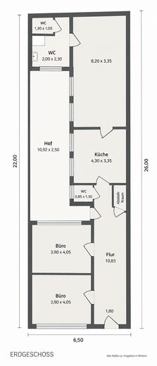 Effizient nutzbare Bürofläche / Atelier mit 80 m² (teilbar) in Krefeld – Grundriss