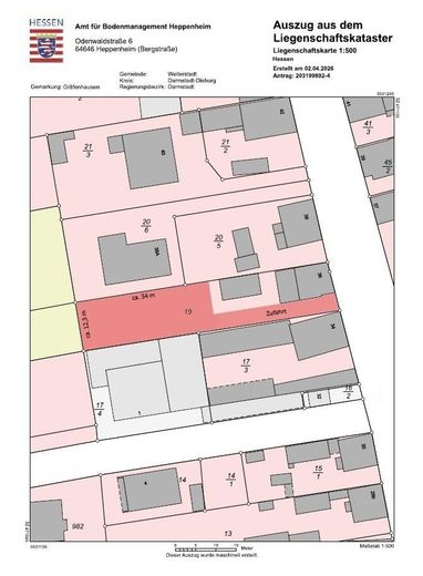 Terreno edificabile senza provvigione, in posizione tranquilla in seconda fila, con vista libera sui campi – Auszug Liegenschaftskataster