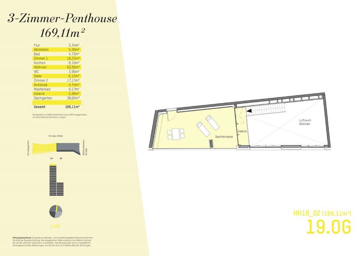 Exclusief 3-kamer-penthouse in het PRÄDIUM Frankfurt | 169 m² | skylinezicht | 18e verdieping – Grundriss von Dachterrasse