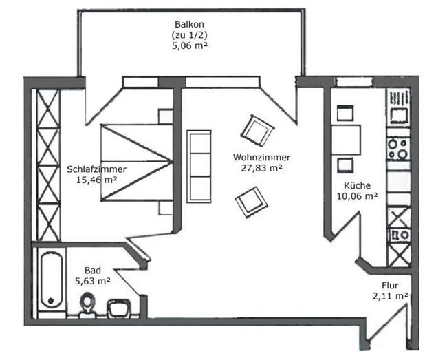 2 Zimmer in Bergfelde Hohen Neuendorf mit TG Stellplatz NEUE Einbauküche und Balkon – Grundriss