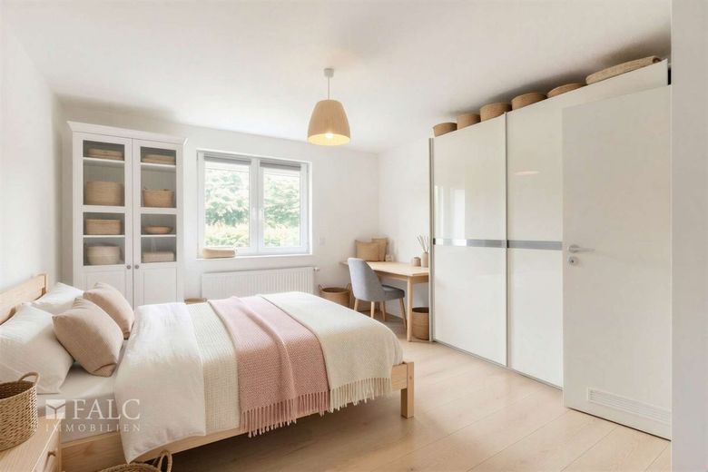 Appartamento condominiale di 2 locali affittato con giardino e garage a Köln-Widdersdorf – Schlafzimmer - (KI generiert)