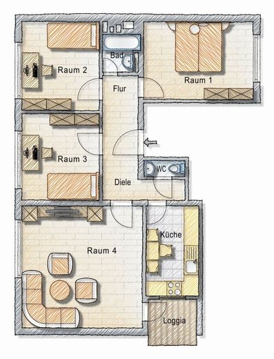 Exklusive Wohnung in der Carlstadt mit 4 Zimmern und Blick auf den Schwanenspiegel – Grundriss