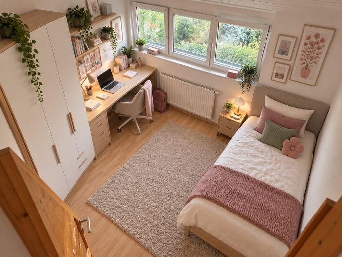 Gelflegte Doppelhaushälfte mit großem 580 m² Grundstück und Carport provisionsfrei bezugsfrei – 1. Kinderzimmer 1. OG mit KI