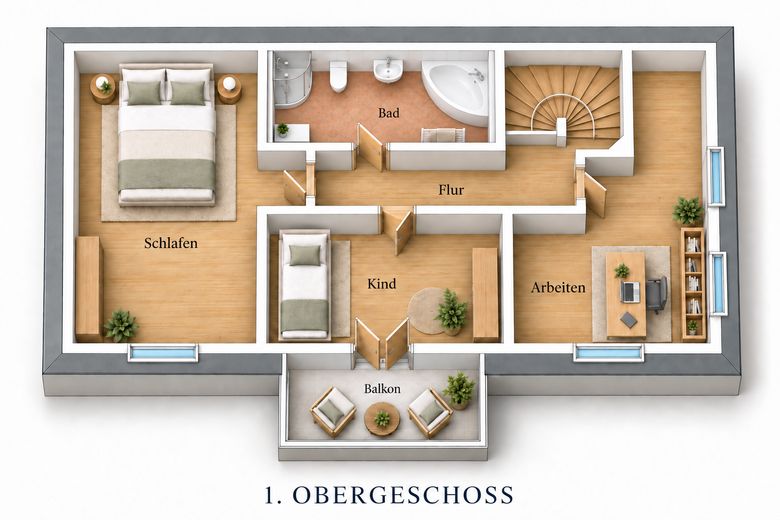 vivienda de ensueño en un entorno verde *Casa unifamiliar en Klotzsche* – Grundriss Obergeschoss