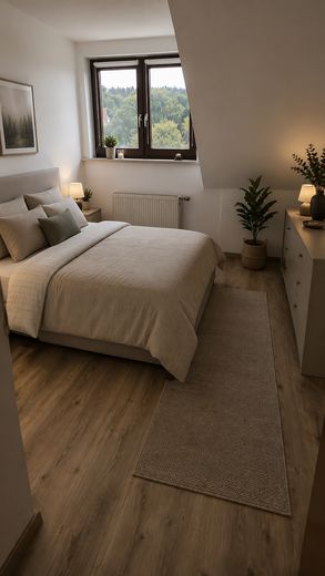 شومبرغ - شقة جميلة ومعتنى بها من 3 غرف في الطابق العلوي للإيجار Whg12 (ID 113) – Schlafzimmer