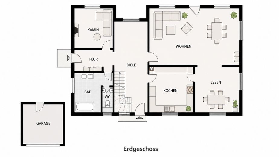 Sans commission – sans agent immobilier | Un espace modulable avec jardin idyllique à 5 km de la mer – Grundriss Erdgeschoss