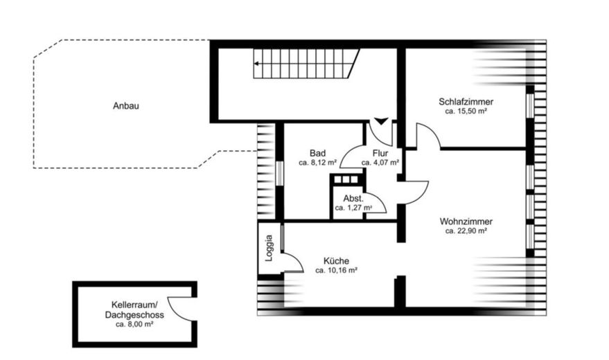 Helle Dachgeschosswohnung mit Loggia und Einbauküche – Grundriss