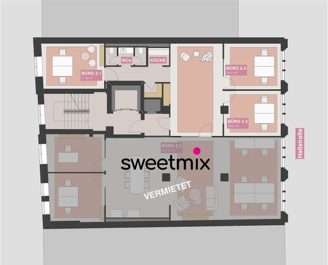 sweetMix – Zuckerspeicher में निजी कार्यालय (छोटा कार्यालय, एकल कार्यालय, दोहरा कार्यालय, को-वर्क) – Kleinbüros im 2. Obergeschoss