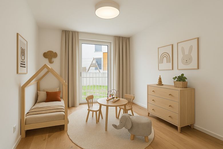 Exklusive Maisonette - Mietwohnung im Erdgeschoss für Familien! – Kinderzimmer (KI-Staging)
