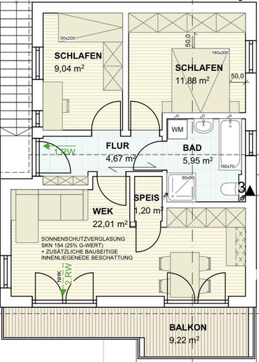 Neubau ZFH 3-Zi. ETW im 1. OG mit großem Südbalkon - PROVISIONSFREI von PRIVAT – Grundriss Wohnung