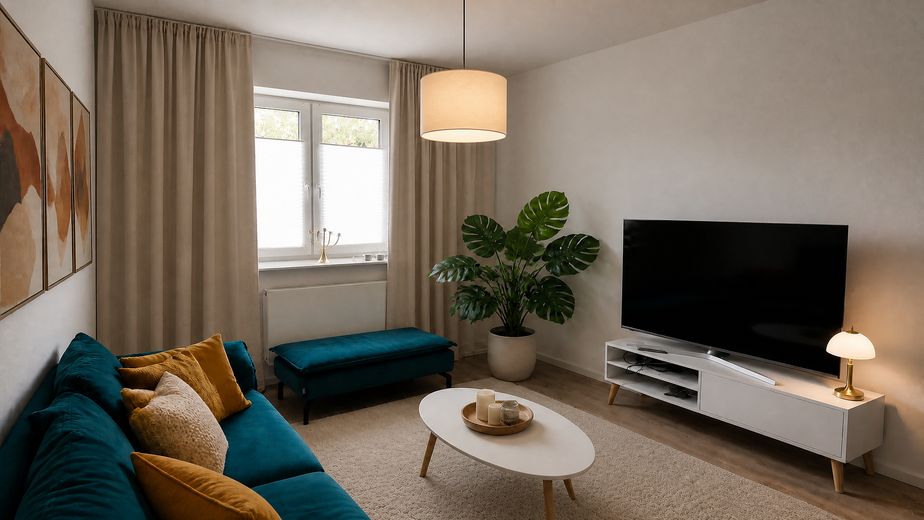 Möblierte 2-Zimmer-Wohnung | Erstbezug nach Kernsanierung | Osnabrück-Kalkhügel – Wohnzimmer