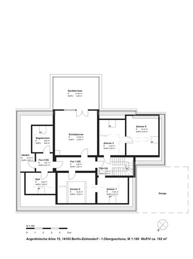 Ampia casa unifamiliare a Berlino Zehlendorf – Grundriss OG:  102 m²  