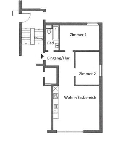Helle 63m²-EG-Wohnung, frisch renoviert,  mit 3 Zimmern und neuer EBK – Grundriss