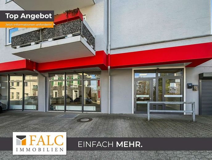 Vielseitige Gewerbeeinheit mit großer Schaufensterfront in guter Lage – Außenansicht