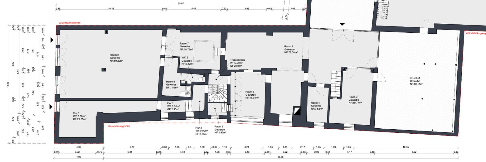 Büro + Werkstatt + Showroom | Glaseingang | ab 393 m² bis 700 m² | sofort! Kostenlose Werbefläche! – Grundriss inkl. opt. Räume li