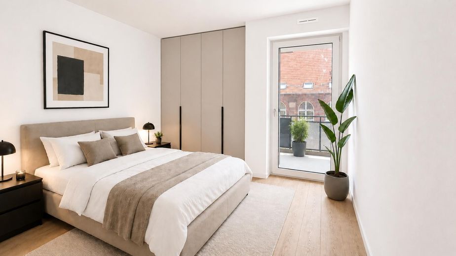 ERSTBEZUG - 2-Zimmer-Wohnung in bester Lage, Komfort und Ambiente im Neubau an der Klingenburg – Schlafzimmer KI generiert