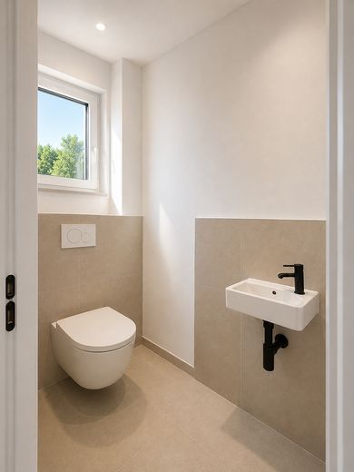 Casa pareada KFW 40 en Lohmar-Donrath - Obra nueva con jardín y 5 habitaciones – Gäste WC Haus 4 Visualisierung