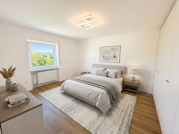 Hochwertig kernsanierte 3-Zimmer-Wohnung mit Loggia und Stellplatz in Nürnberg-Zabo – Schlafzimmer (KI-generiert)