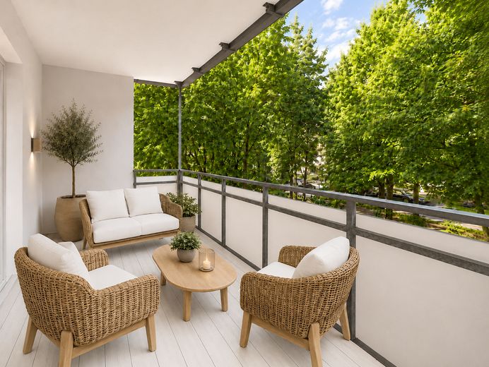 Kernsanierte 2,5-Zimmer-Wohnung mit Balkon in Solln – Erstbezug, provisionsfrei – Balkon_visualisiert
