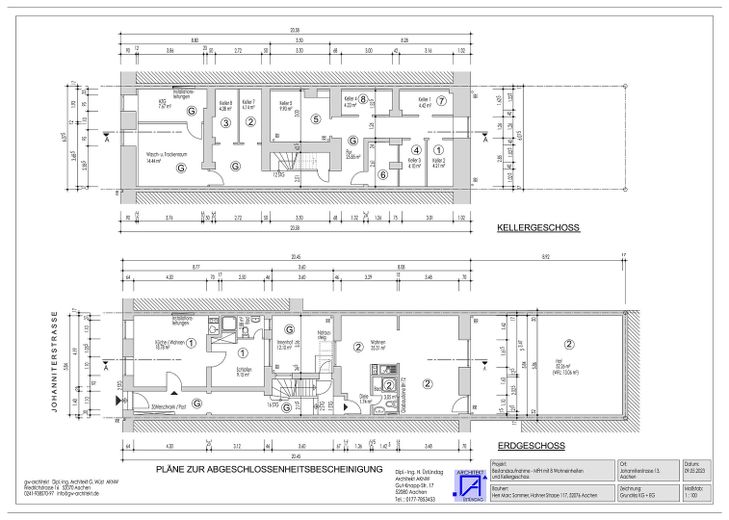 Renovierte 1-Zimmer-Wohnung mit 52 m² Innenhof in RWTH-Nähe – provisionsfrei – Grundriss Keller und EG