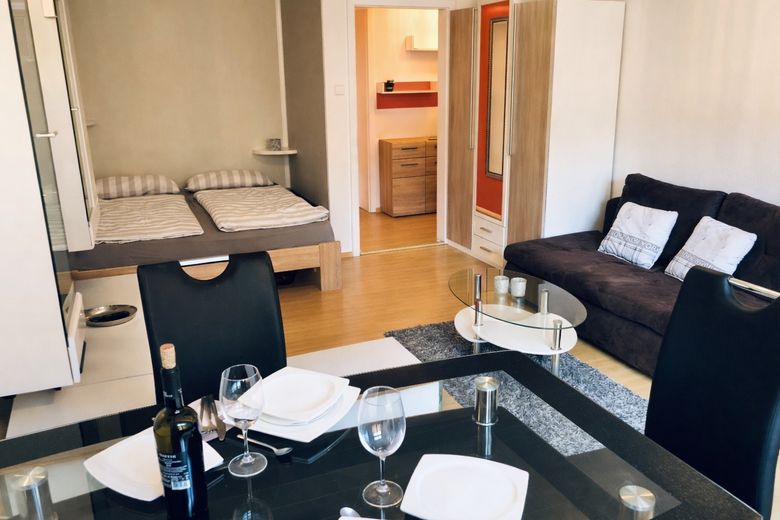 Provisionsfrei: Möbliertes Apartment mit Loggia im Heusteigviertel – Wohnbereich mit Schlafnische