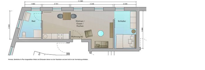 Seckenheimer Hauptstraße - 1 Zimmerwohnung A3 – Grundriss