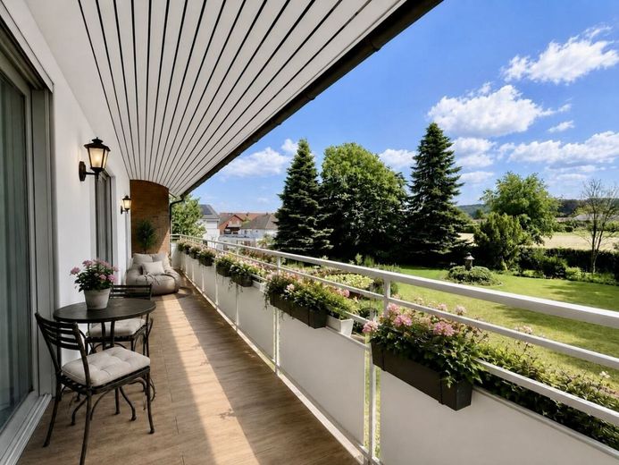 Grüne Oase mitten in Preußisch Oldendorf - Familienhaus mit viel Raum und Charme – Balkon KI