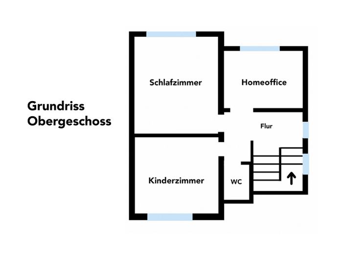Obergeschoss mit 3 Zimmern