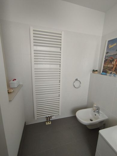 Family-friendly modern semi-detached house in a quiet development on the Havel – Handtuchheizkörper im Bad