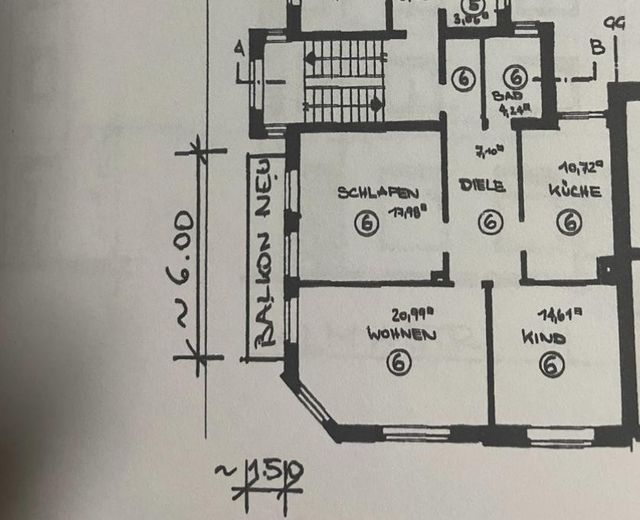 Rüttenscheid, zentrale Lage, 3. OG mit Balkon – Grundriss