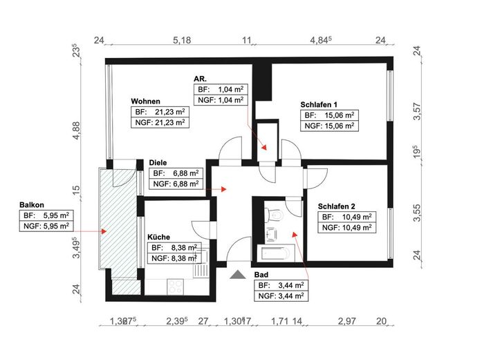 Mittelshuchting | Ansprechende 3-Zimmer-Wohnung mit Erbbaurecht – S&amp;P | Grundriss 1. Obergeschoss
