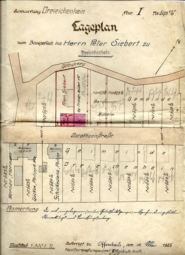 Doppelhaushälfte kernsaniert mit Wärmepumpe + Bauland mit Baugenehmigung in Dreieichenhain – Lageplan 1926