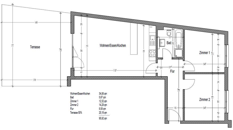 Appartamento con 3 locali, bella cucina componibile e ampio balcone in affitto! – Grundriss der Wohnung
