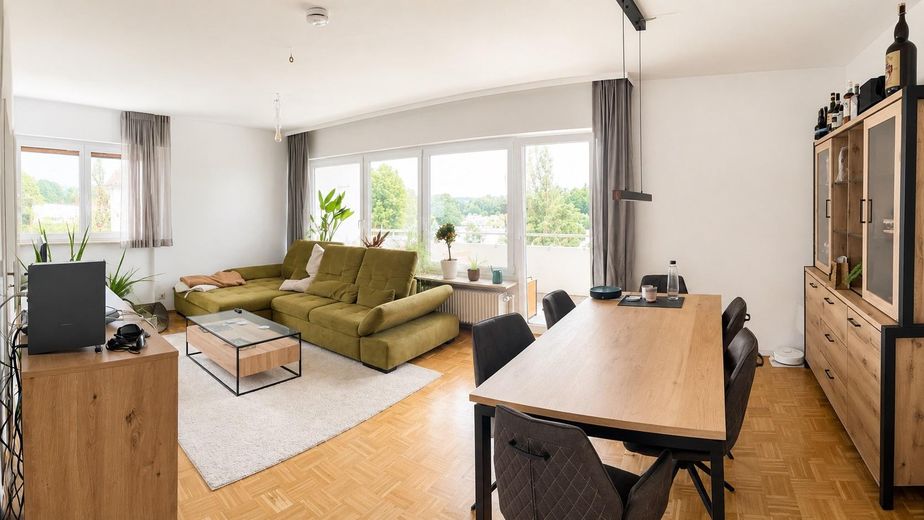 Appartement soigné de 3 pièces sur le Kuhberg à Ulm – 2 balcons, environnement calme & excellente desserte – Wohn_Esszimmer