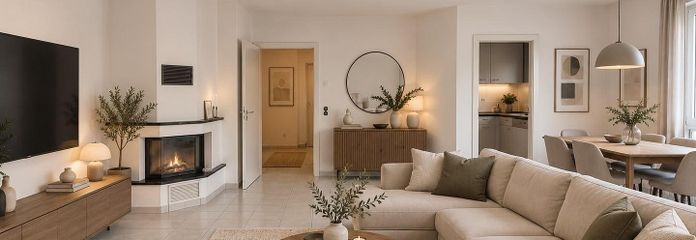 95 м² мезонет із садом і каміном | 2 ванні кімнати | без комісії – Wohnzimmer – digi. Einrichtung