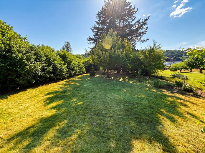 Luxus-EFH kernsaniert 2026 | Klasse A | 1.448 m² Grundstück – Blick in den riesigen Garten
