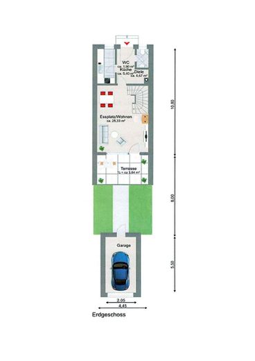 Zeer goed onderhouden, gemoderniseerde tussenwoning met tuin op het zuiden – EG