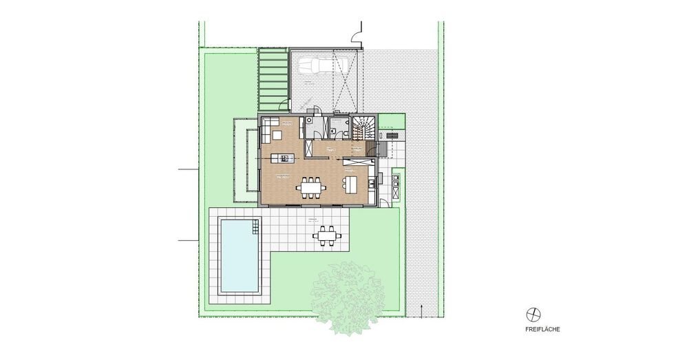Buchschlag Freist. EFH, 500 qm Grundstück, 278 qm Wohnfläche mit Pool und Doppelgarage – Freifläche