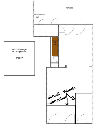 100m² Büro, Studio, Praxis, Atelier, Werkstatt etc. m. EBK u. Terrasse - 1 Monat mietfrei! – Grundriss - mit Trenn- und Tür