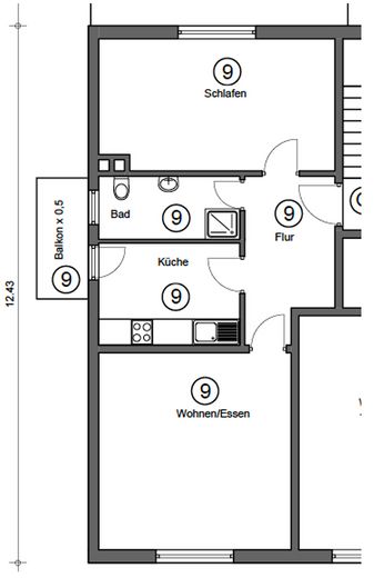 Première occupation après rénovation complète : 2 pièces avec balcon, cuisine équipée et domotique – Grundriss