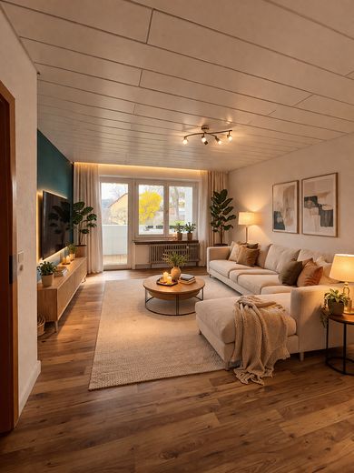 2 Zimmer Wohnung, 58,7 qm EBK, Balkon – Beispiel Wohnzimmer