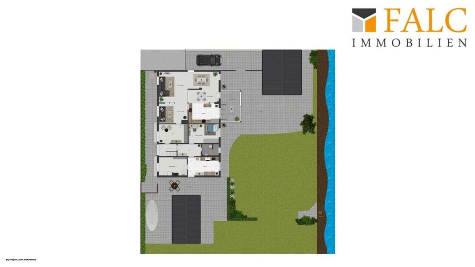Landhaus am Wasser - inmitten natürlicher Ruhe – Grundriss Erdgeschoss + Garten