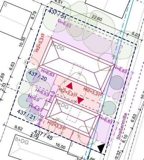 Filetgrundstück in Waldtrudering 1.098 m² GF für 2 MFH | Genehmigter Bauvorbescheid | PROVISIONSFREI – Genehmigte Bebauung (Oben)