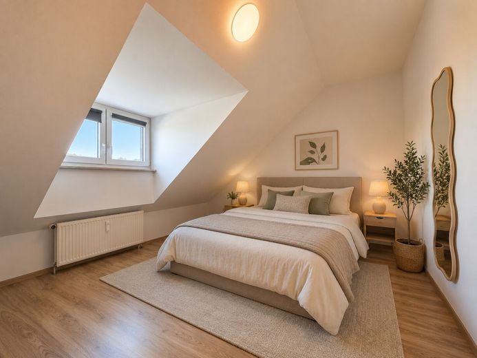 Einmaliges Wohnjuwel! 80 m² Wohnung - Loft-Charakter und 1A Veste-Coburg-Blick! Stellplatz mietbar – Schlafzimmer Homestaging